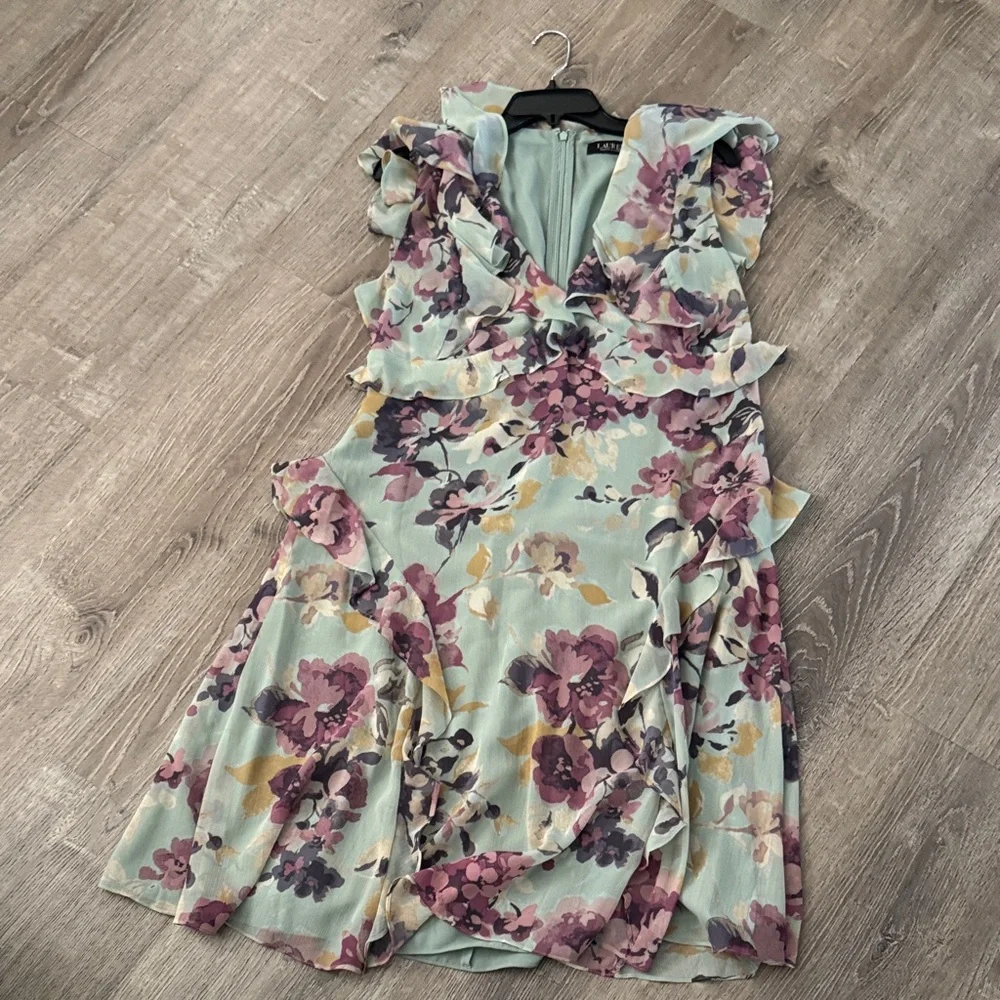 Ralph Lauren Floral Ruffle Midi Dress in Sage Green - Picture 3 of 7